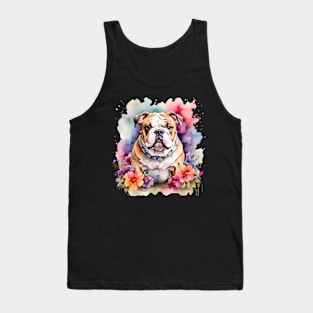 An english bulldog decorated with beautiful watercolor flowers Tank Top